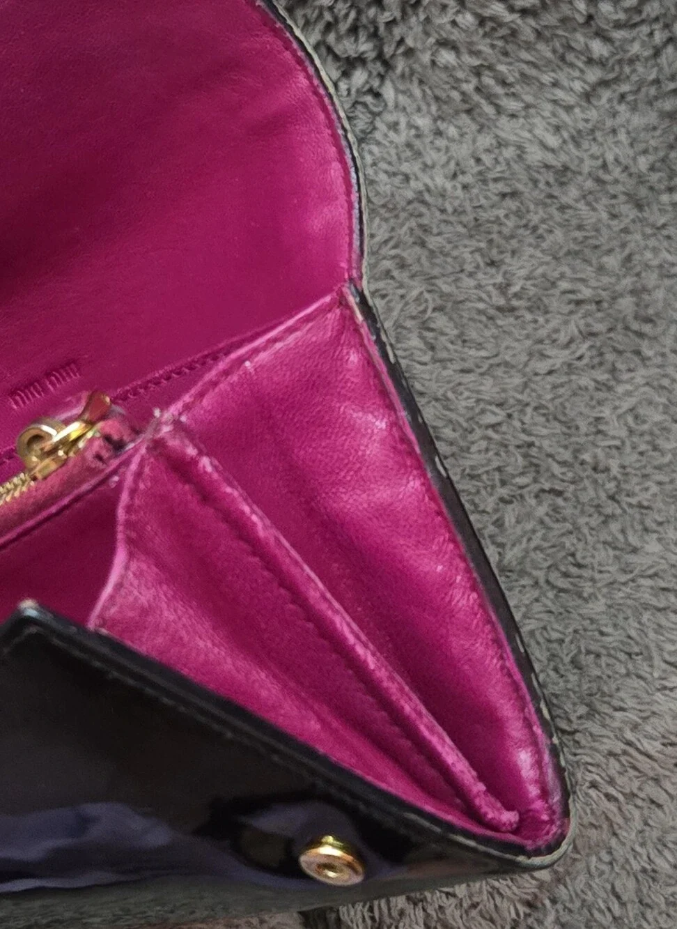 EUC Miu Miu Black Patent Leather Flap Long Wallet - Hot Pink Interior